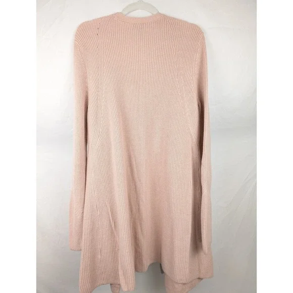 Halogen Cashmere Open Front Cardigan‎ Size M Pink Knit Pockets Coquette Longline - Picture 8 of 11